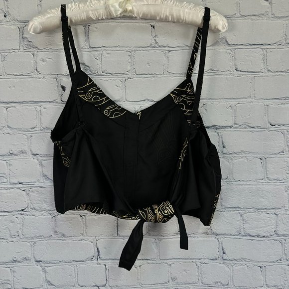 Rima Women's‎ Porpoise Themed Tie Back Halter Top, Size Small, Black w/ Gold - Picture 2 of 9